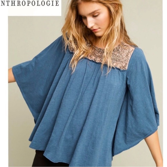 Anthropologie Tops - Anthropologie Deletta Flutter Sleeve Beaded Blouse